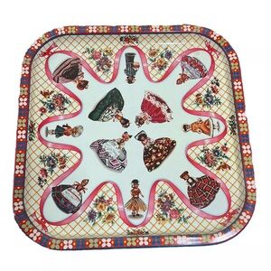 Square Tray Daher Decorated Ware Dolls of the World England Flower Power Vtg